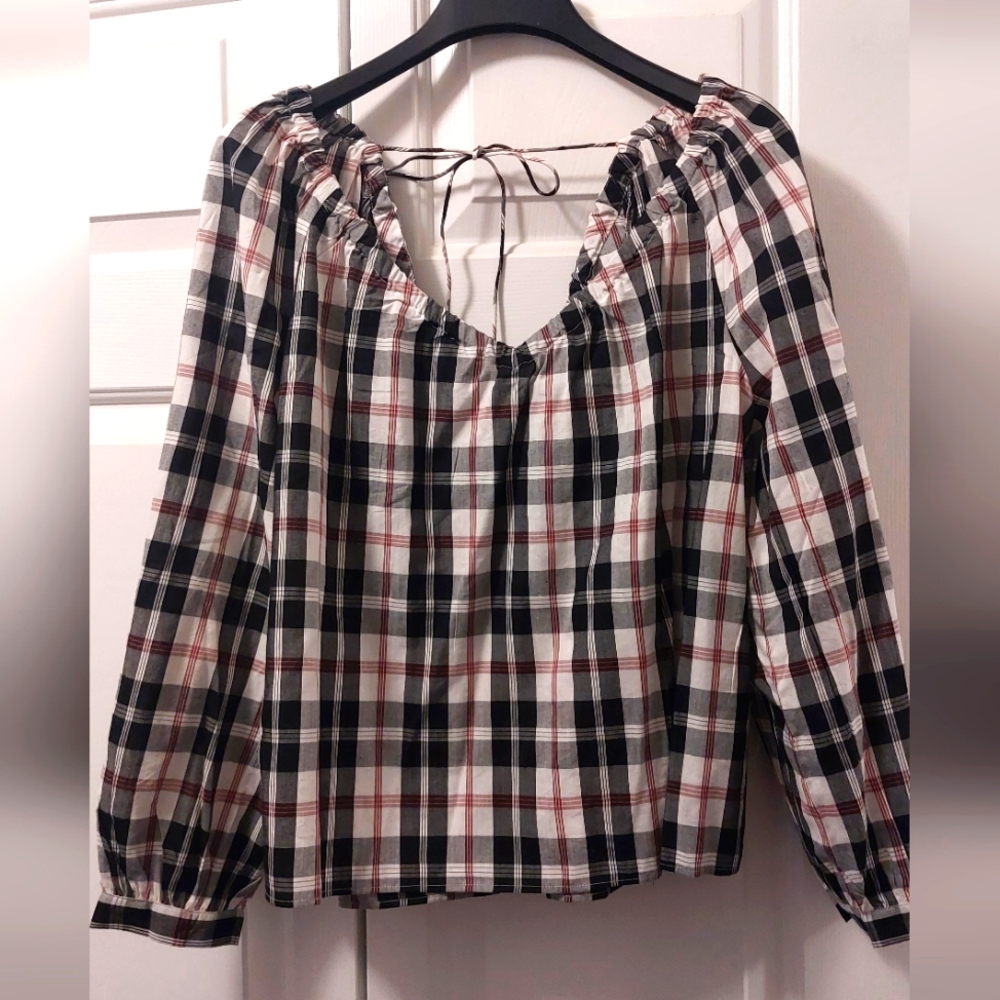 NEW WITH TAG J CREW PLAID BLOUSE SZ L